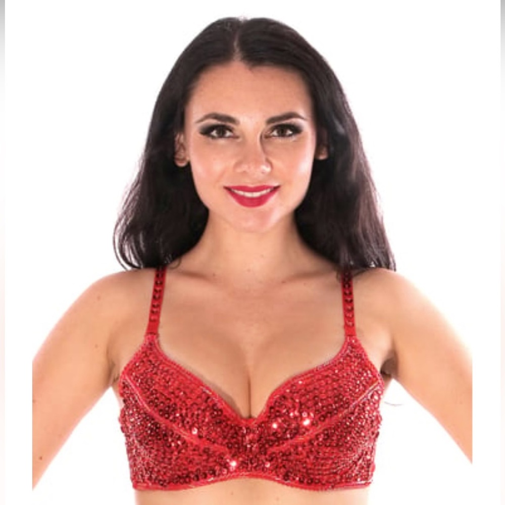 Red Sequin Cabaret Dance Costume Bra